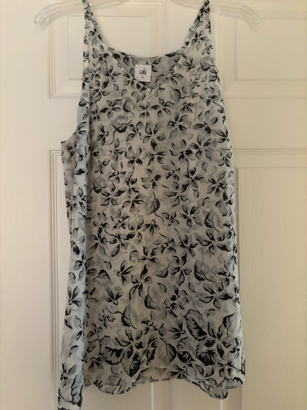 CAbi Black, Gray, and White Floral Chiffon Tank